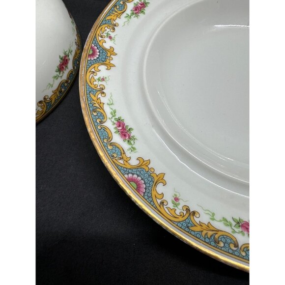 Limoges France Lucie Covered Vegetable Dish With Gold Handle & Floral Design - Picture 3 of 6